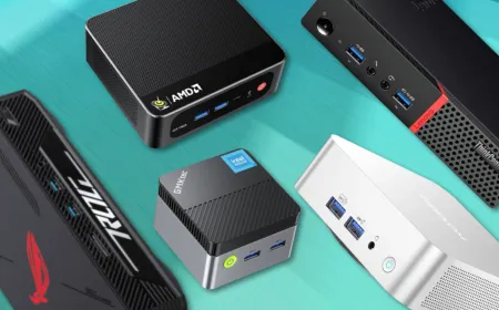 A compact desktop computer showcases its internal architecture and rear connectivity ports.