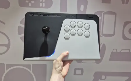 Sony FlexStrike Wireless Fight Stick layout featuring mechanical switches and a PlayStation Link receiver.