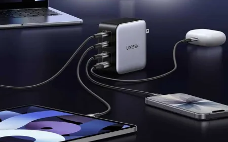 The Ugreen Nexode 100W GaN charger features four ports in a compact palm-sized design.