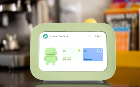 The Skylight Buddy tablet displays a daily chore list on its screen.