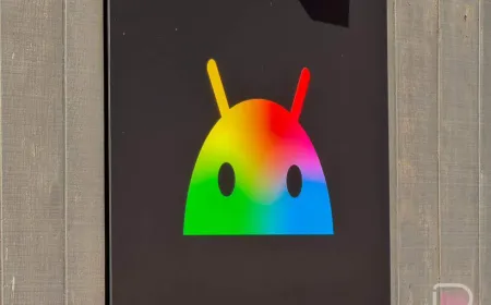 A smartphone screen displays quarterly Android software updates and interface adjustments.