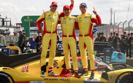 Racing cars competing at the Circuit de la Sarthe during the 24 Hours of Le Mans