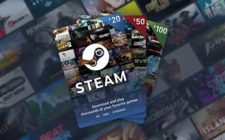 Physical Steam gift cards are arranged on a retail store shelf.