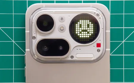 A Nothing smartphone displays its physical design and screen interface.