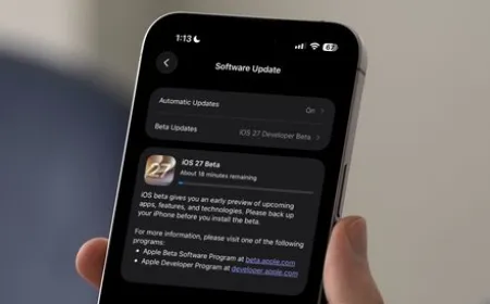 The iOS 27 developer preview interface displays the new Liquid Glass intensity slider and updated system controls.