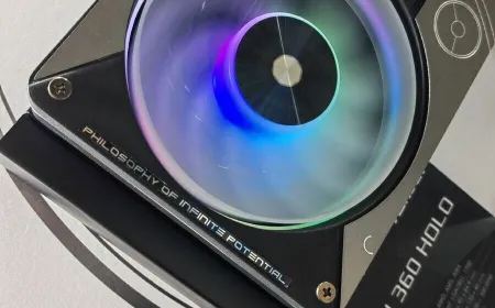 ASRock Taichi 360 Holo AIO liquid cooler pump block with integrated display and auxiliary fan