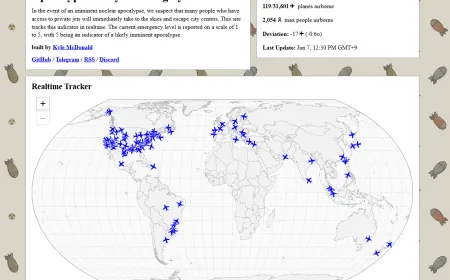 The dashboard displays tracked private aircraft locations and emergency ratings from the Apocalypse Early Warning System.