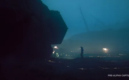 Alien creature navigating a desolate outdoor hunting ground in Alien Isolation 2