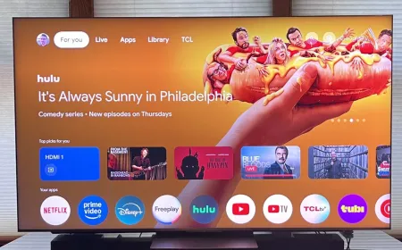 A smart television screen displays targeted advertising on a digital interface.