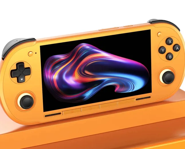 The Retroid Pocket 6 handheld gaming console features twelve gigabytes of RAM and a compact chassis.