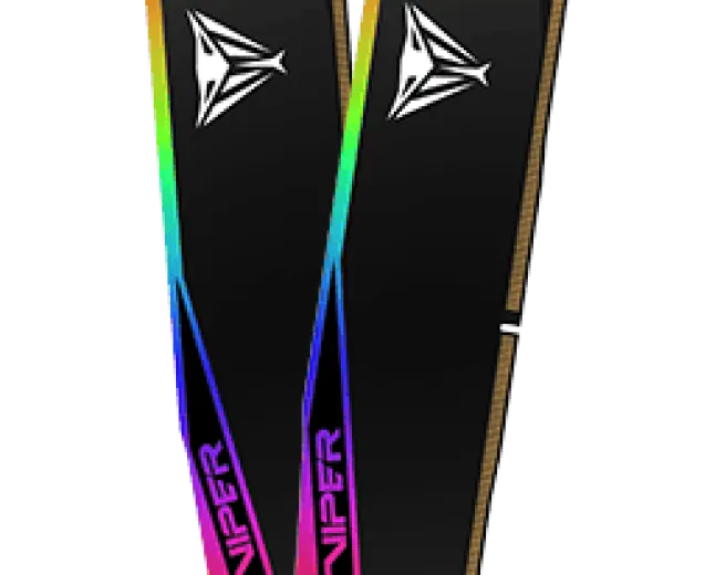 The Patriot Viper Elite 5 Ultra RGB DDR5 48 GB memory module features a visible aluminum heat spreader and RGB lighting.