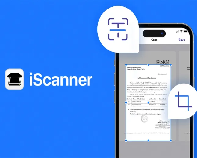 Screenshot of the iScanner app interface on an iPhone.
